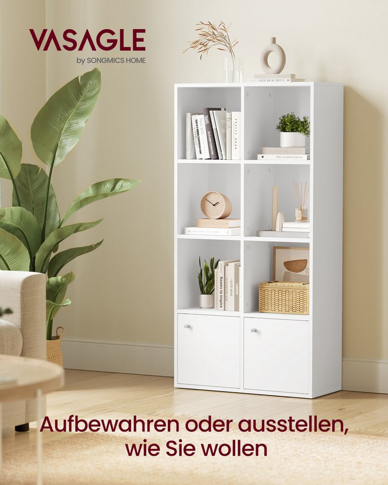 VASAGLE Bücherregal offenes Aufbewahrungsregal, für Wohnzimmer, Homeoffice, Esszimmer, 2 Fächer mit Türen, 4-stöckiges Regal, 29 x 65,8 x 130 cm Bild 3