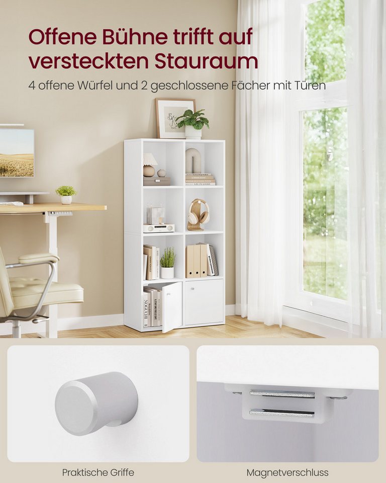 VASAGLE Bücherregal offenes Aufbewahrungsregal, für Wohnzimmer, Homeoffice, Esszimmer, 2 Fächer mit Türen, 4-stöckiges Regal, 29 x 65,8 x 130 cm Bild 4