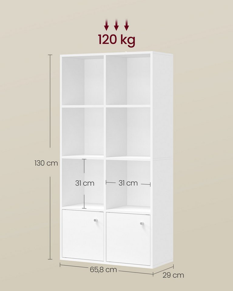 VASAGLE Bücherregal offenes Aufbewahrungsregal, für Wohnzimmer, Homeoffice, Esszimmer, 2 Fächer mit Türen, 4-stöckiges Regal, 29 x 65,8 x 130 cm Bild 5