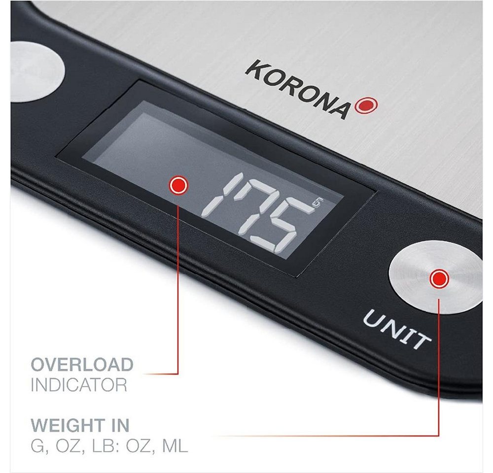 KORONA Küchenwaage 70250 LEA, digitale Waage, schwarz, silber, beleuchtet, LCD Display Bild 3