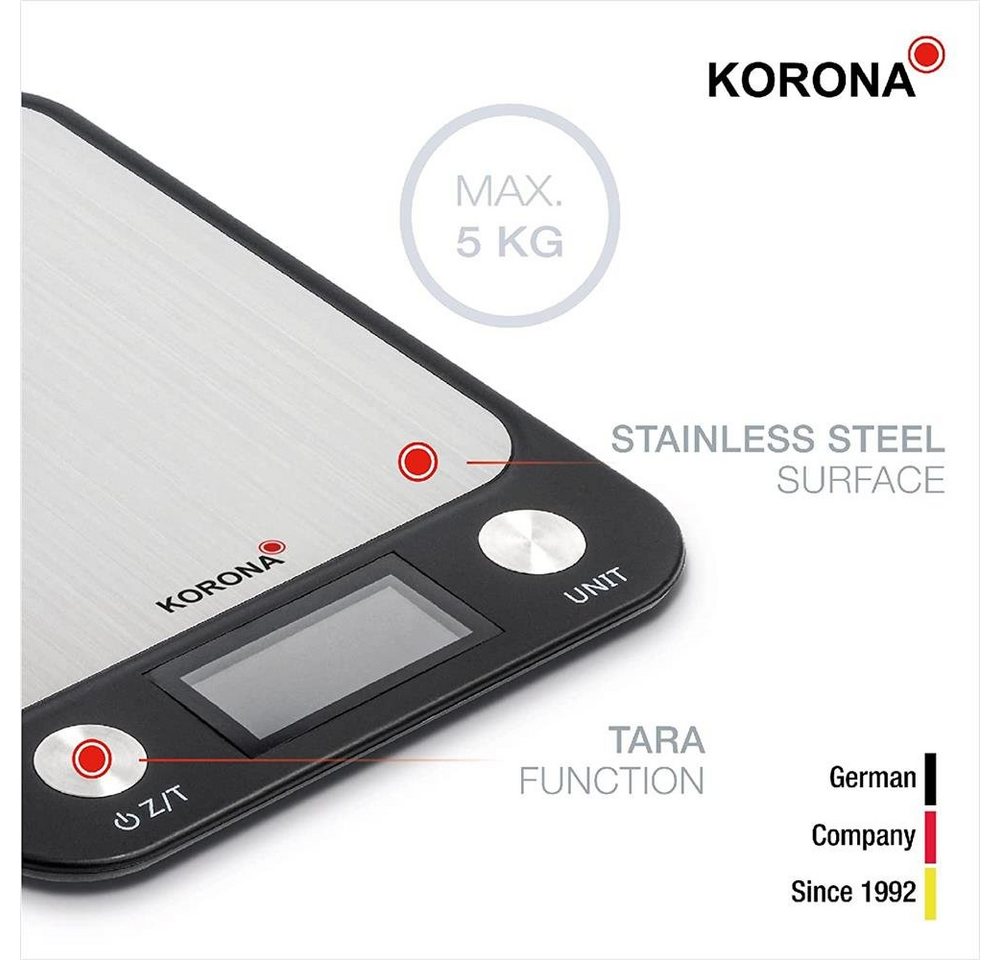KORONA Küchenwaage 70250 LEA, digitale Waage, schwarz, silber, beleuchtet, LCD Display Bild 5