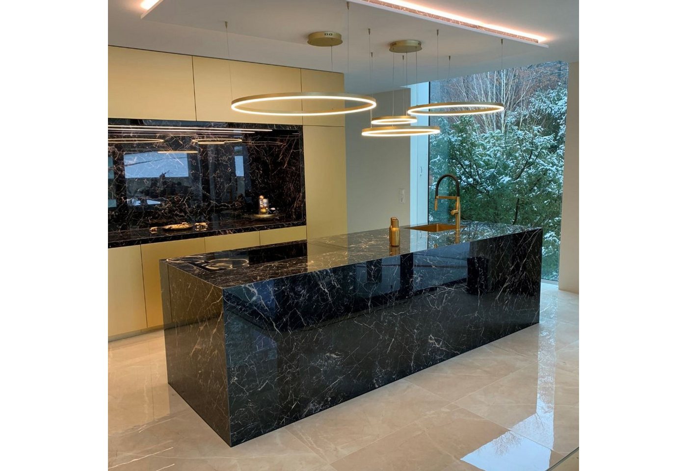 s.luce Pendelleuchte LED Pendelleuchte Ring 60 direkt oder indirekt 5m Abhängung Gold, Warmweiß Bild 4
