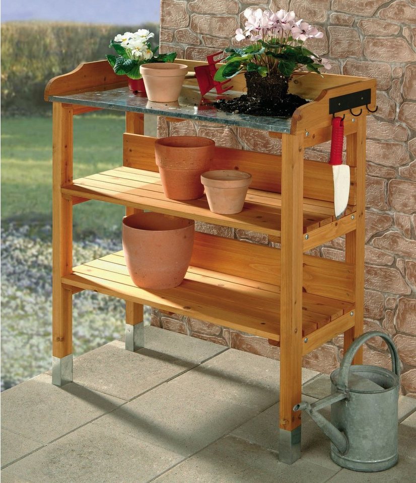 metra-direkt Pflanztisch Pflanztisch mit Zinkplatte - Hobbygärtner-Traum, Gartenarbeitstisch, Pflanzstation, Outdoor-Pflanztisch, Holz