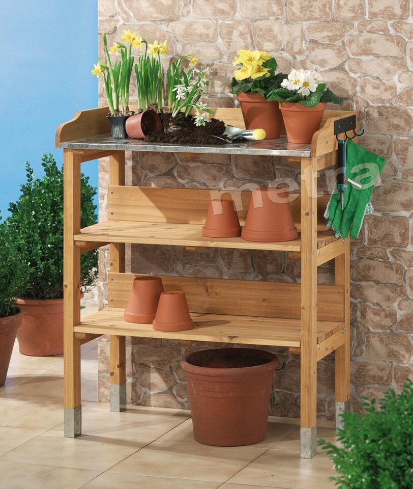 metra-direkt Pflanztisch Pflanztisch mit Zinkplatte - Hobbygärtner-Traum, Gartenarbeitstisch, Pflanzstation, Outdoor-Pflanztisch, Holz Bild 3
