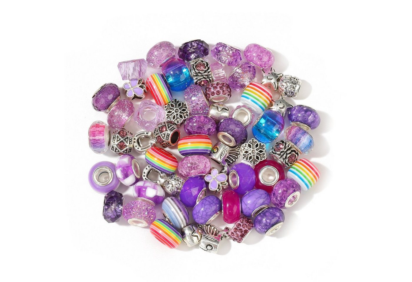 Kopper-24 Bastelperlen Großlochperlen Glasperlen Charm Mix mit 60 Perlen, Lila