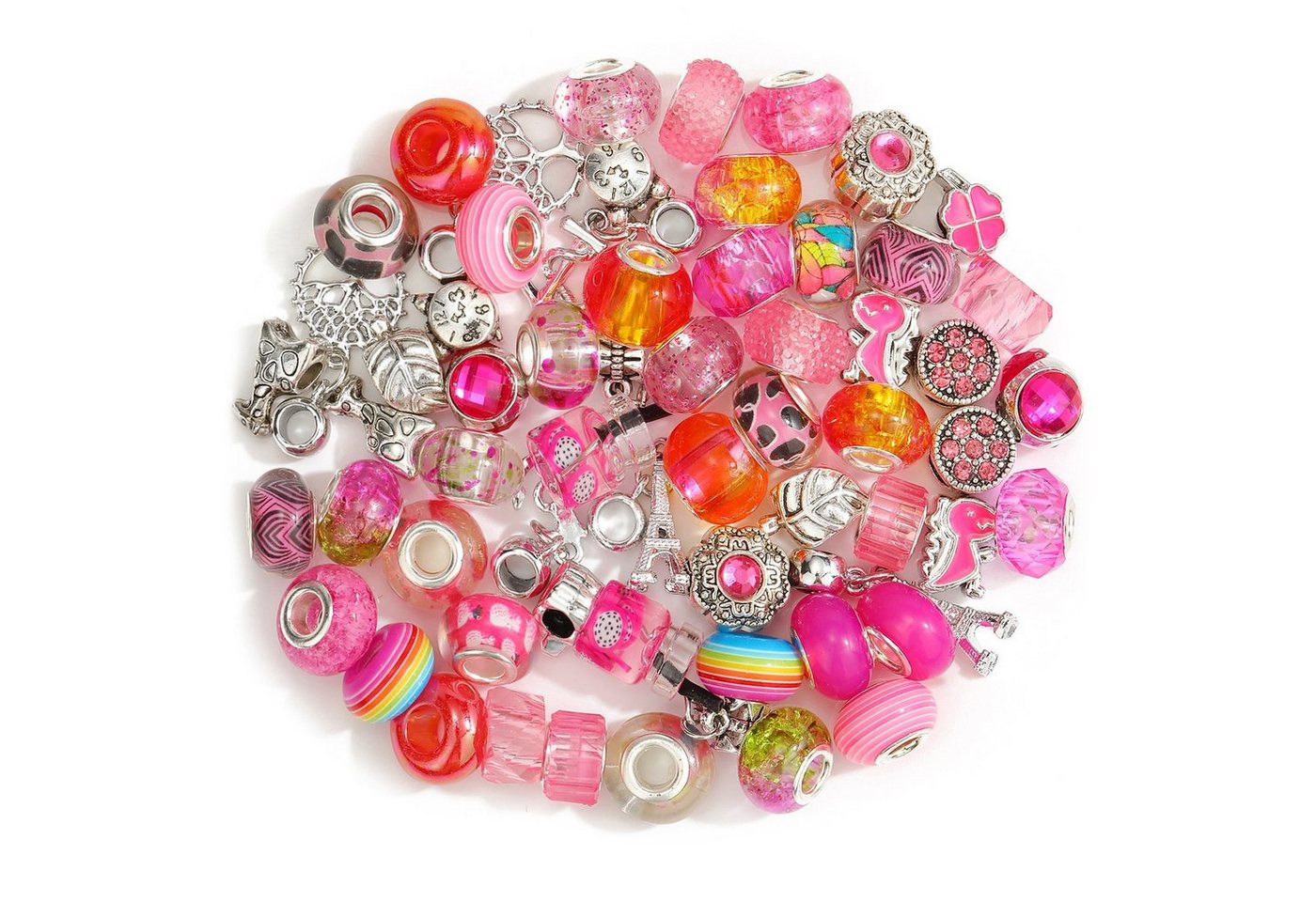 Kopper-24 Bastelperlen Großlochperlen Glasperlen Charm Mix mit 60 Perlen, Pink