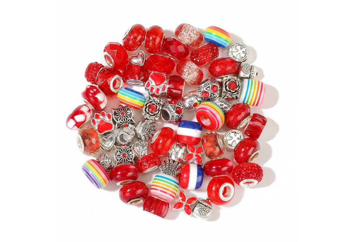Kopper-24 Bastelperlen Großlochperlen Glasperlen Charm Mix mit 60 Perlen, Rot