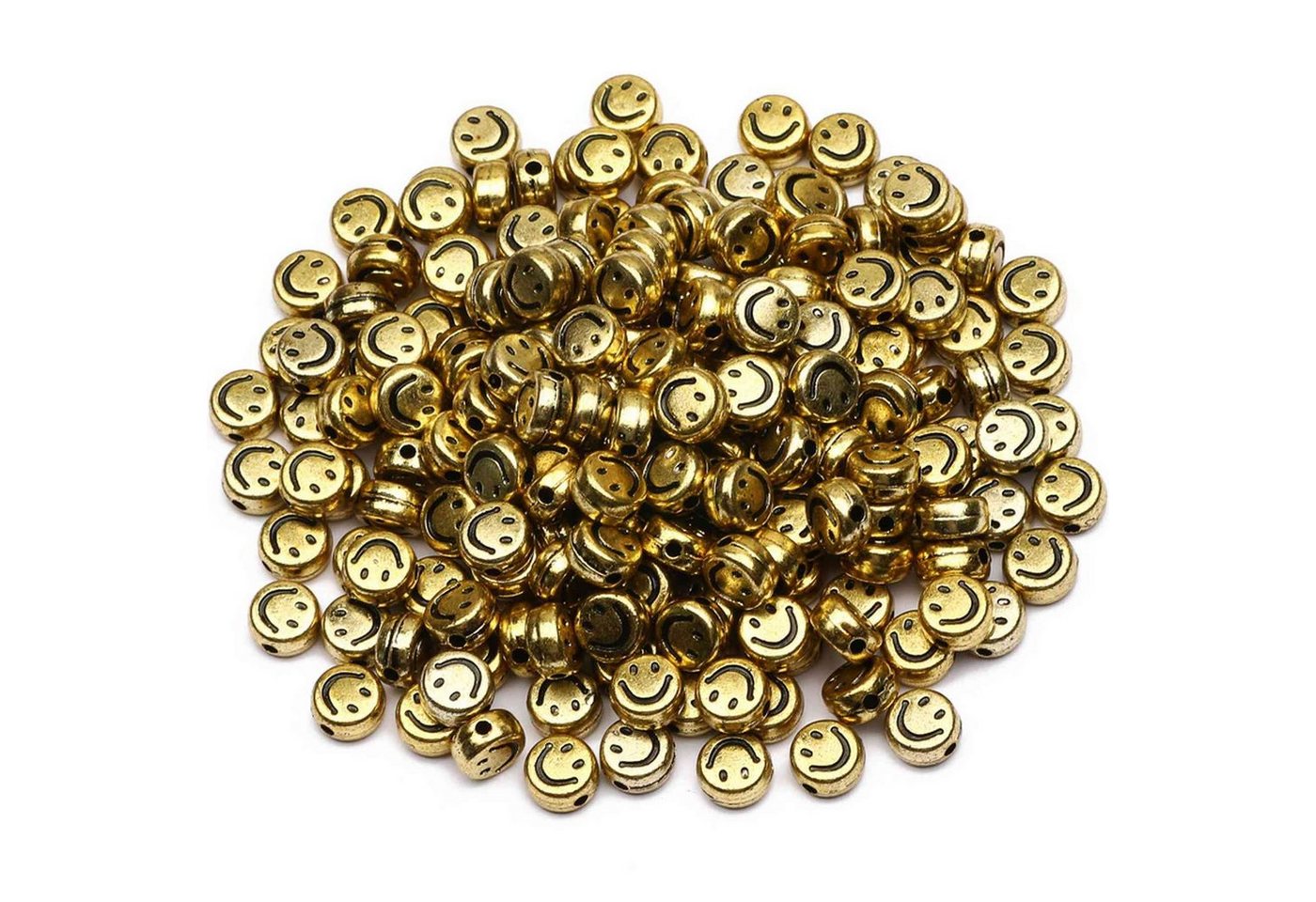 Kopper-24 Bastelperlen Bastelperlen rund 100 Stück, 7 x 4 mm rund, goldfarbige Perlen mit Smi