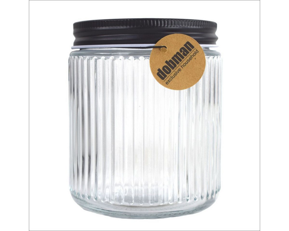 dobman exclusive household Vorratsglas Glas mit Deckel in Schwarz ca. 0,5 L Vorratsglas gestreift Einmachglas, Glas, Metall, gestreifte Glas-Optik