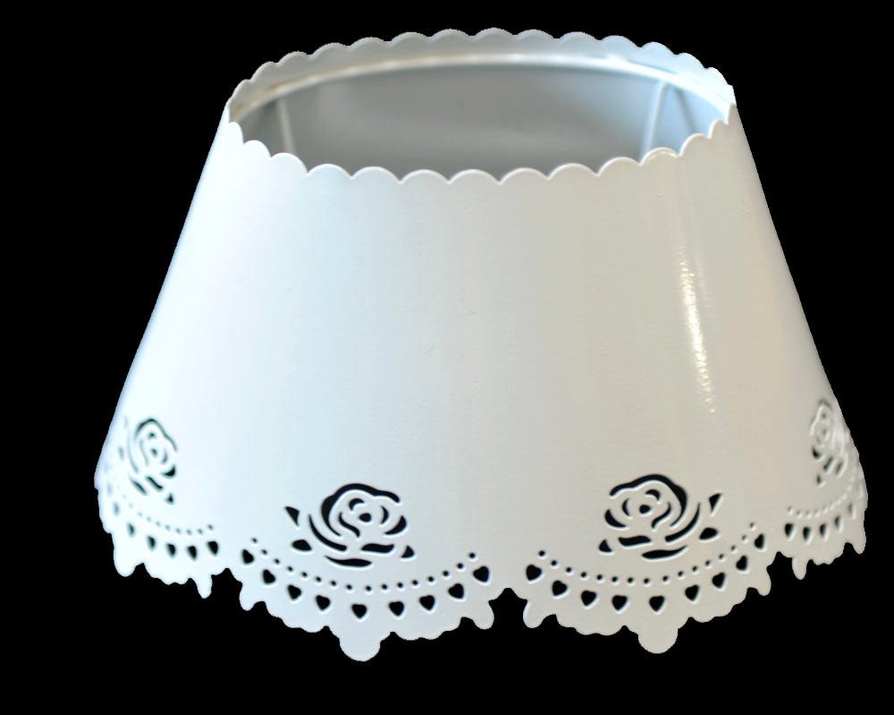 Dirk Davids Leuchten GmbH Lampenschirm Lampenschirm für Tischleuchte in Oval Metall Weiß Rosen Motiv 21-14-11