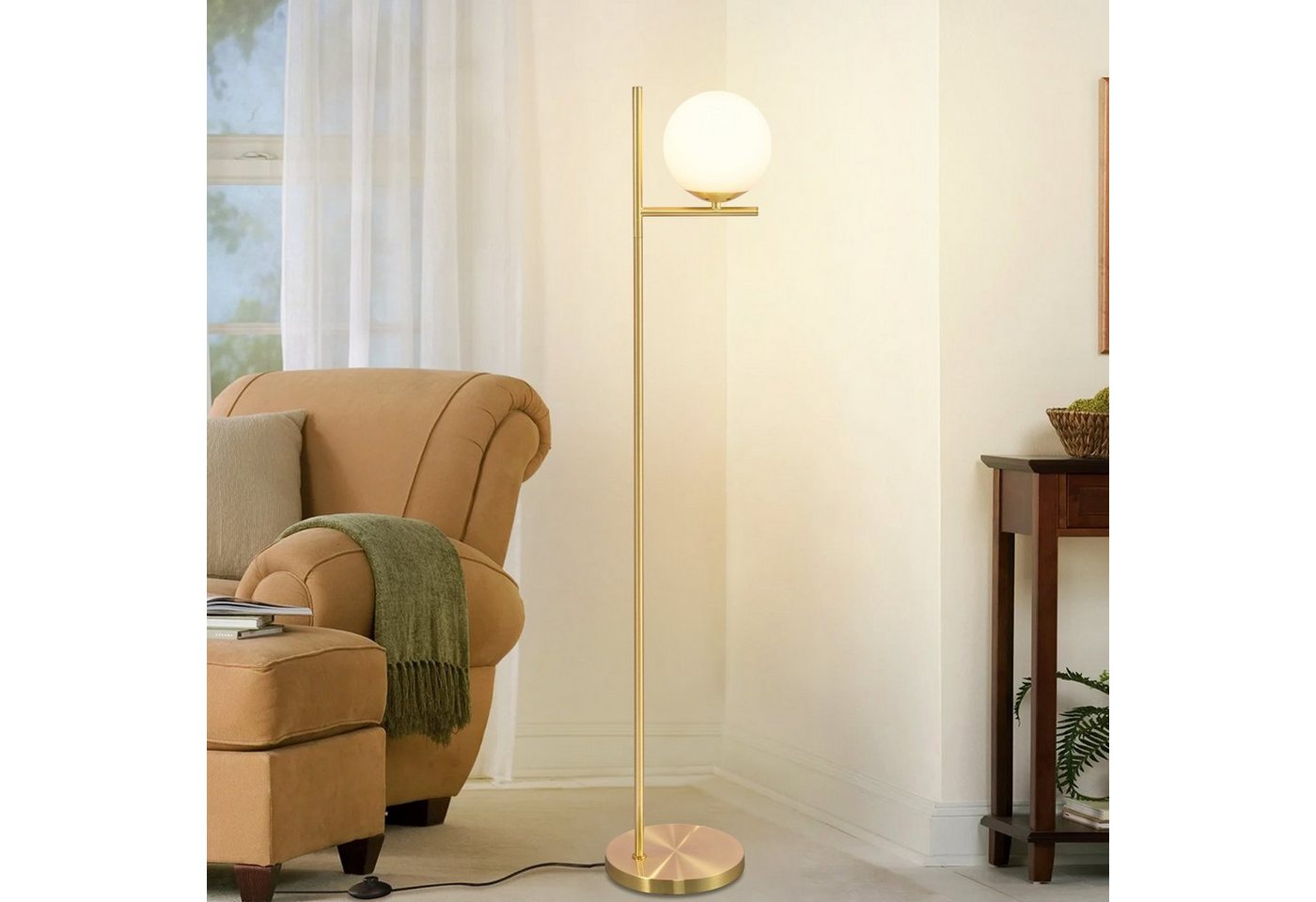 ZMH Stehlampe Wohnzimmer 1Flammig Metall Industrial Stehleuchte mit Fußschalter Flur, Einfache Installation, ohne Leuchtmittel, E27 Vintage Bodenlampe für Schlafzimmer, schwarz/Gold