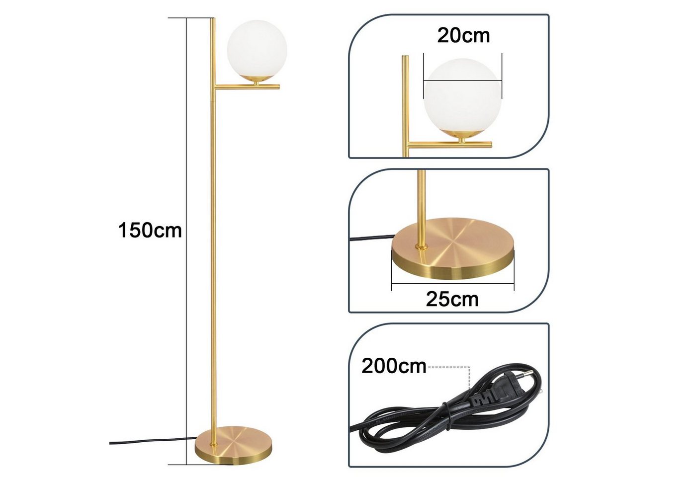 ZMH Stehlampe Wohnzimmer 1Flammig Metall Industrial Stehleuchte mit Fußschalter Flur, Einfache Installation, ohne Leuchtmittel, E27 Vintage Bodenlampe für Schlafzimmer, schwarz/Gold Bild 2