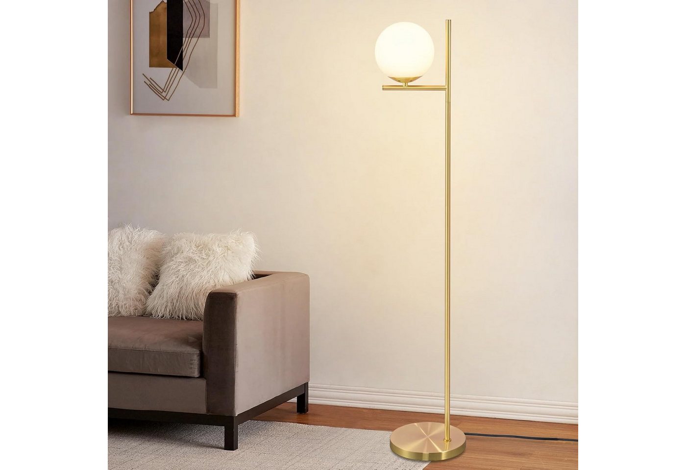 ZMH Stehlampe Wohnzimmer 1Flammig Metall Industrial Stehleuchte mit Fußschalter Flur, Einfache Installation, ohne Leuchtmittel, E27 Vintage Bodenlampe für Schlafzimmer, schwarz/Gold Bild 5