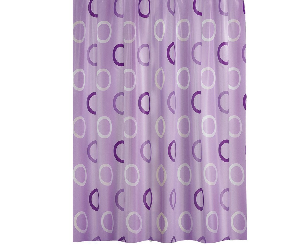 Ekershop Duschvorhang Textil " Lila mit Kreisen " Weiß / Flieder Kreise für Duschstange Breite 120 cm (inkl. Ringe), Höhe 200 cm, wasserabweisend, waschbar, bügelbar Bild 5