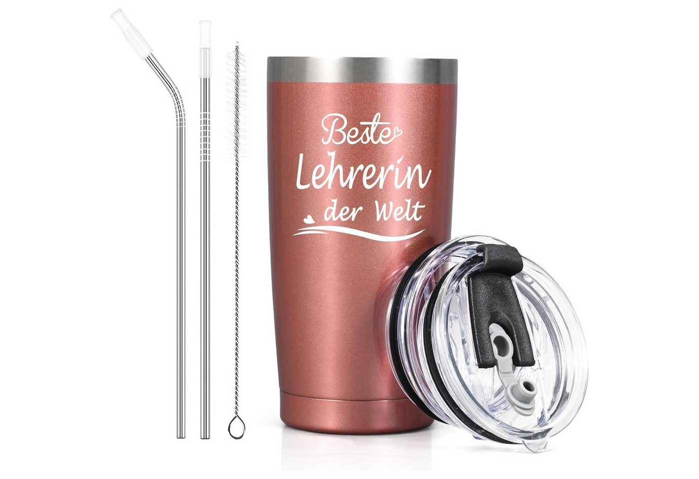 LuxusKollektion Coffee-to-go-Becher Lehrerin Abschiedsgeschenk Thermobecher Dankeschön 600ml Roségold