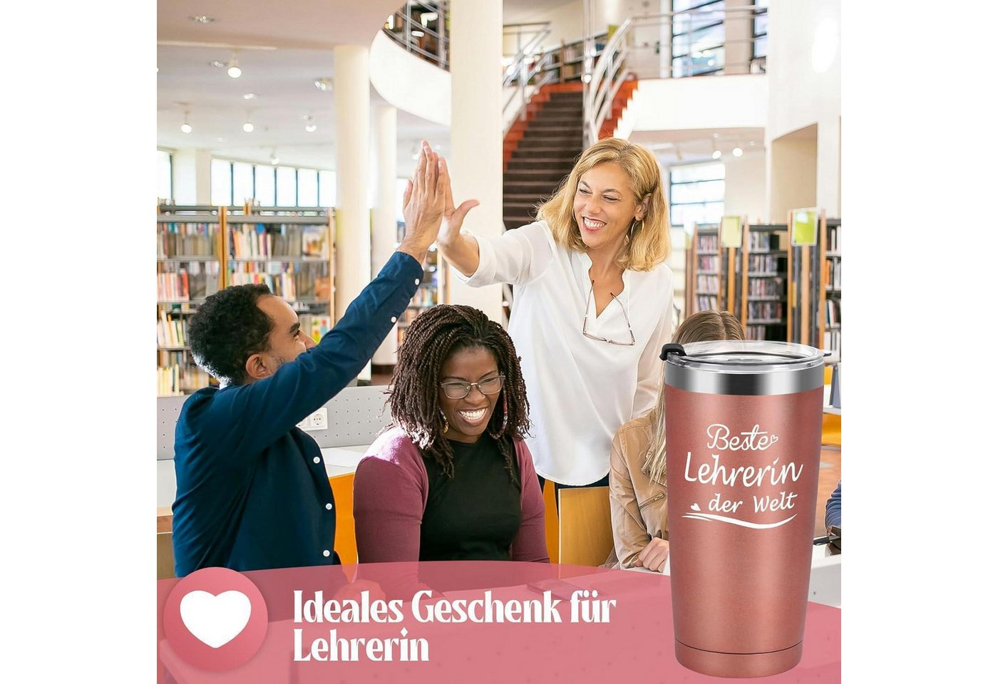 LuxusKollektion Coffee-to-go-Becher Lehrerin Abschiedsgeschenk Thermobecher Dankeschön 600ml Roségold Bild 2