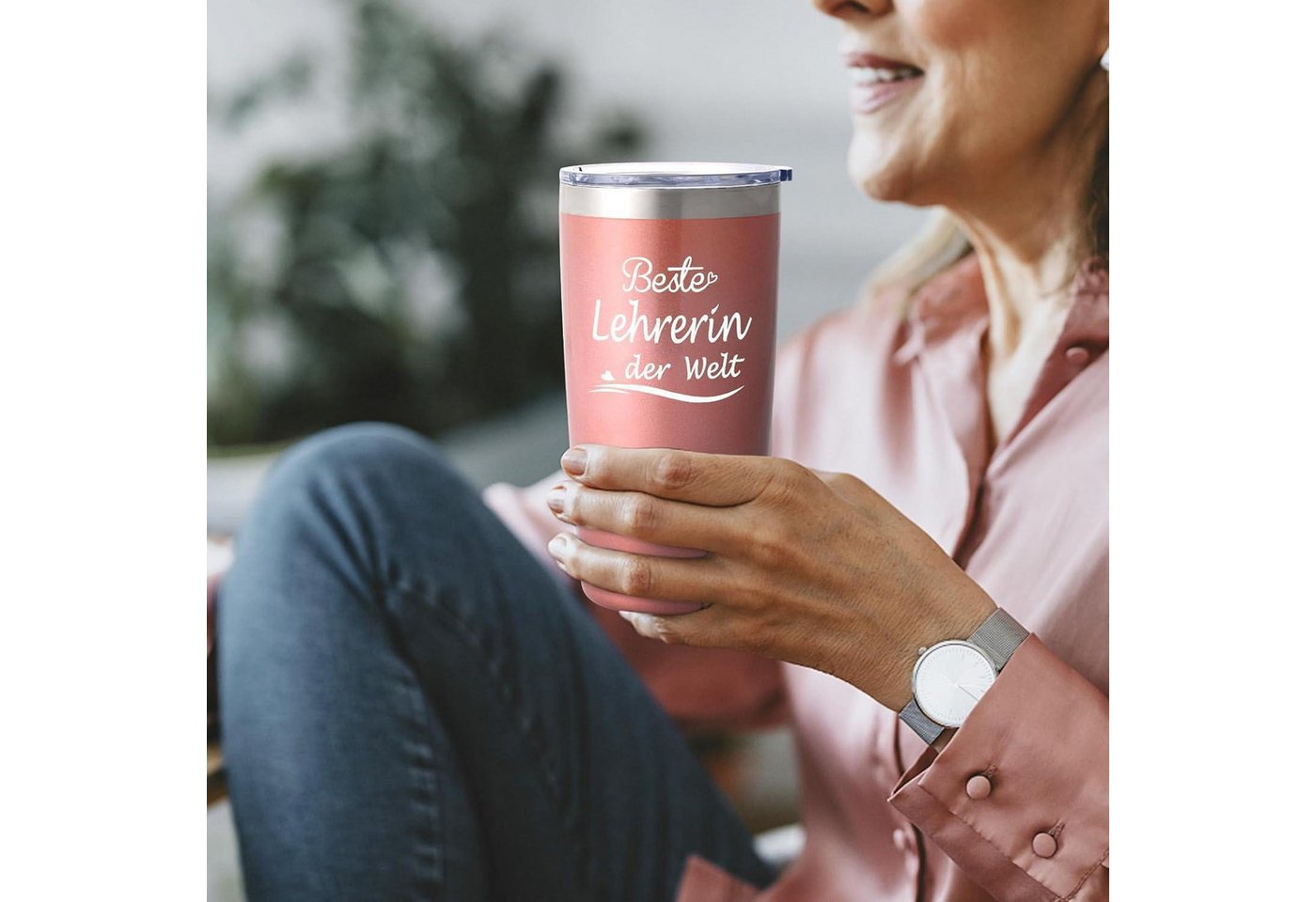 LuxusKollektion Coffee-to-go-Becher Lehrerin Abschiedsgeschenk Thermobecher Dankeschön 600ml Roségold Bild 5