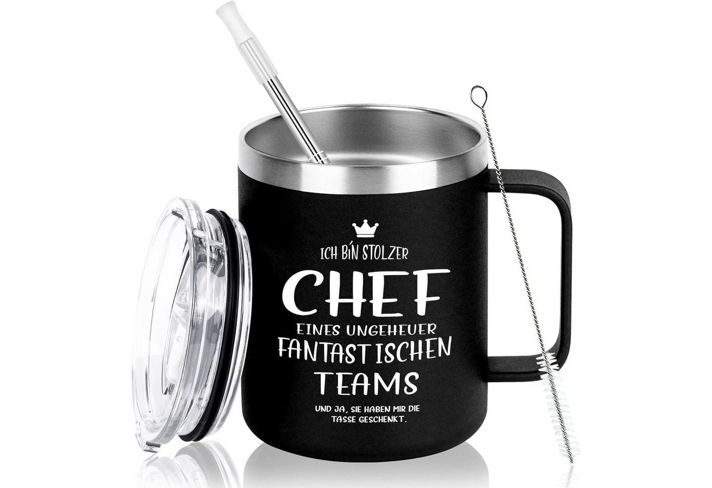 LuxusKollektion Thermotasse Chef Geschenke Tasse 350ml Edelstahl Camping Becher Schwarz Bild 2