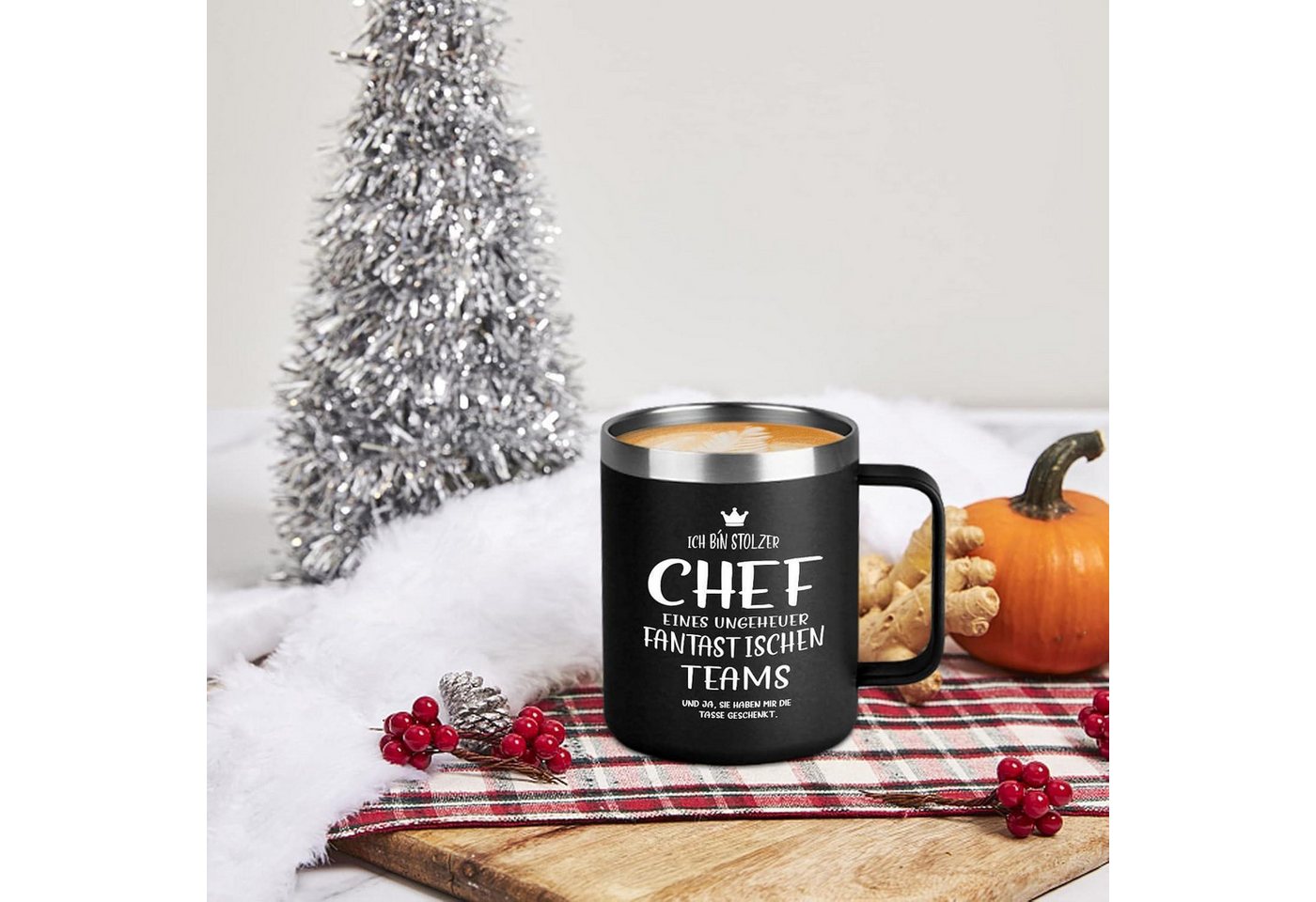 LuxusKollektion Thermotasse Chef Geschenke Tasse 350ml Edelstahl Camping Becher Schwarz Bild 3