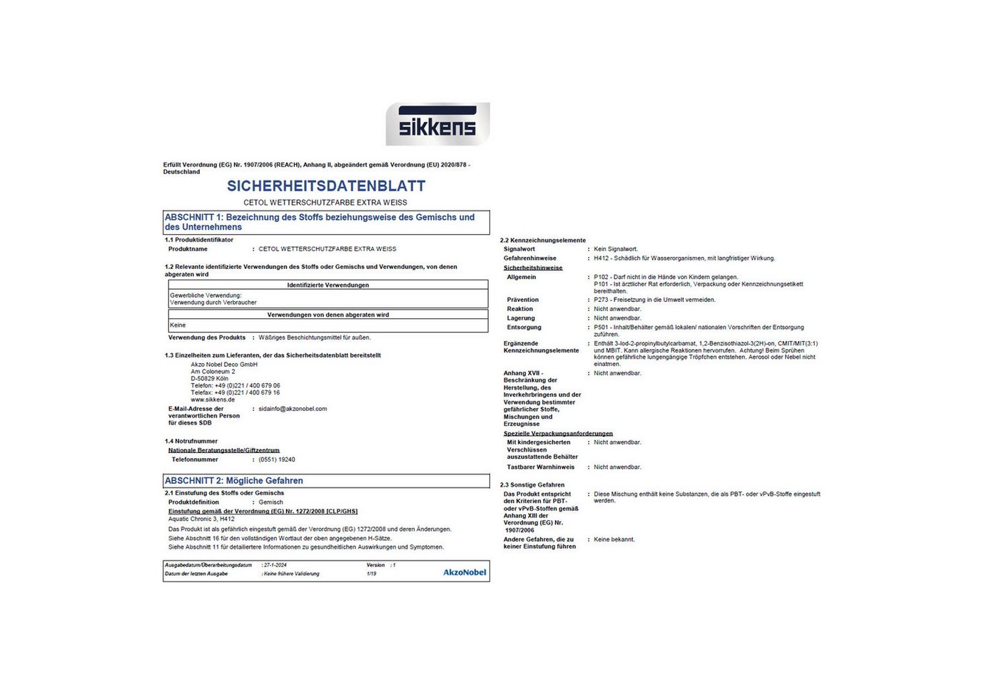 Sikkens Wetterschutzfarbe CETOL WETTERSCHUTZFARBE EXTRA - 1 LTR (WEISS) Bild 2