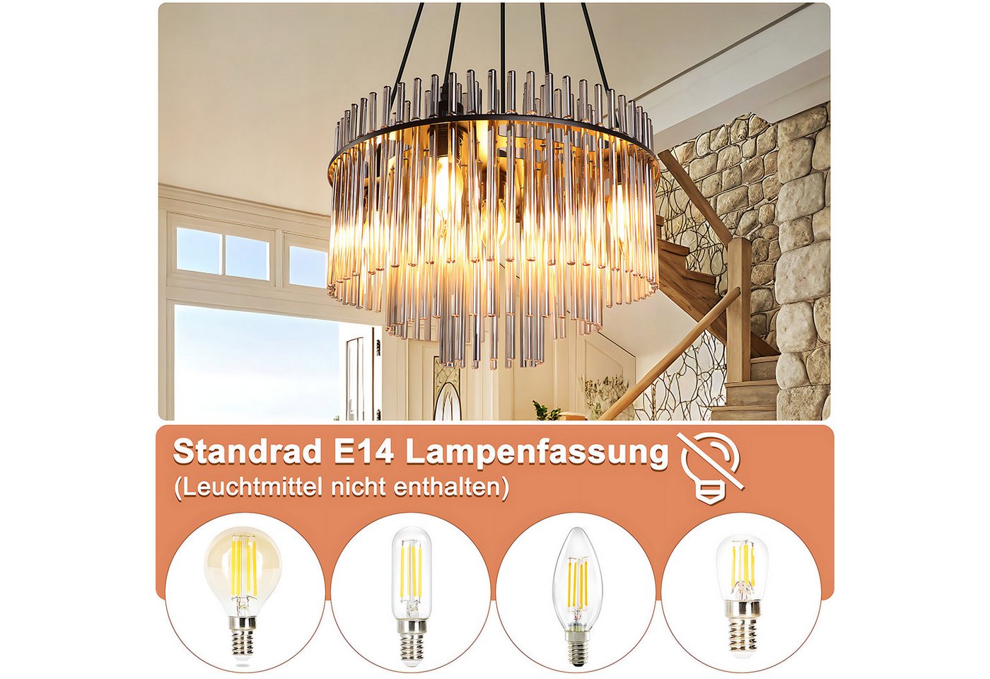 Nettlife Pendelleuchte Retro Gold/Schwarz 5-flammiger Kronleuchter Hängeleuchte E14 Fassungen, ohne Leuchtmittel, Esstischlampe für Wohnzimmer Küche