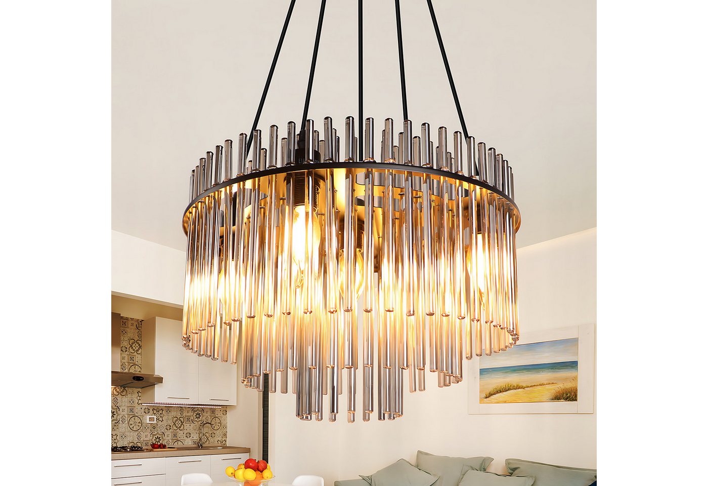 Nettlife Pendelleuchte Retro Gold/Schwarz 5-flammiger Kronleuchter Hängeleuchte E14 Fassungen, ohne Leuchtmittel, Esstischlampe für Wohnzimmer Küche Bild 2