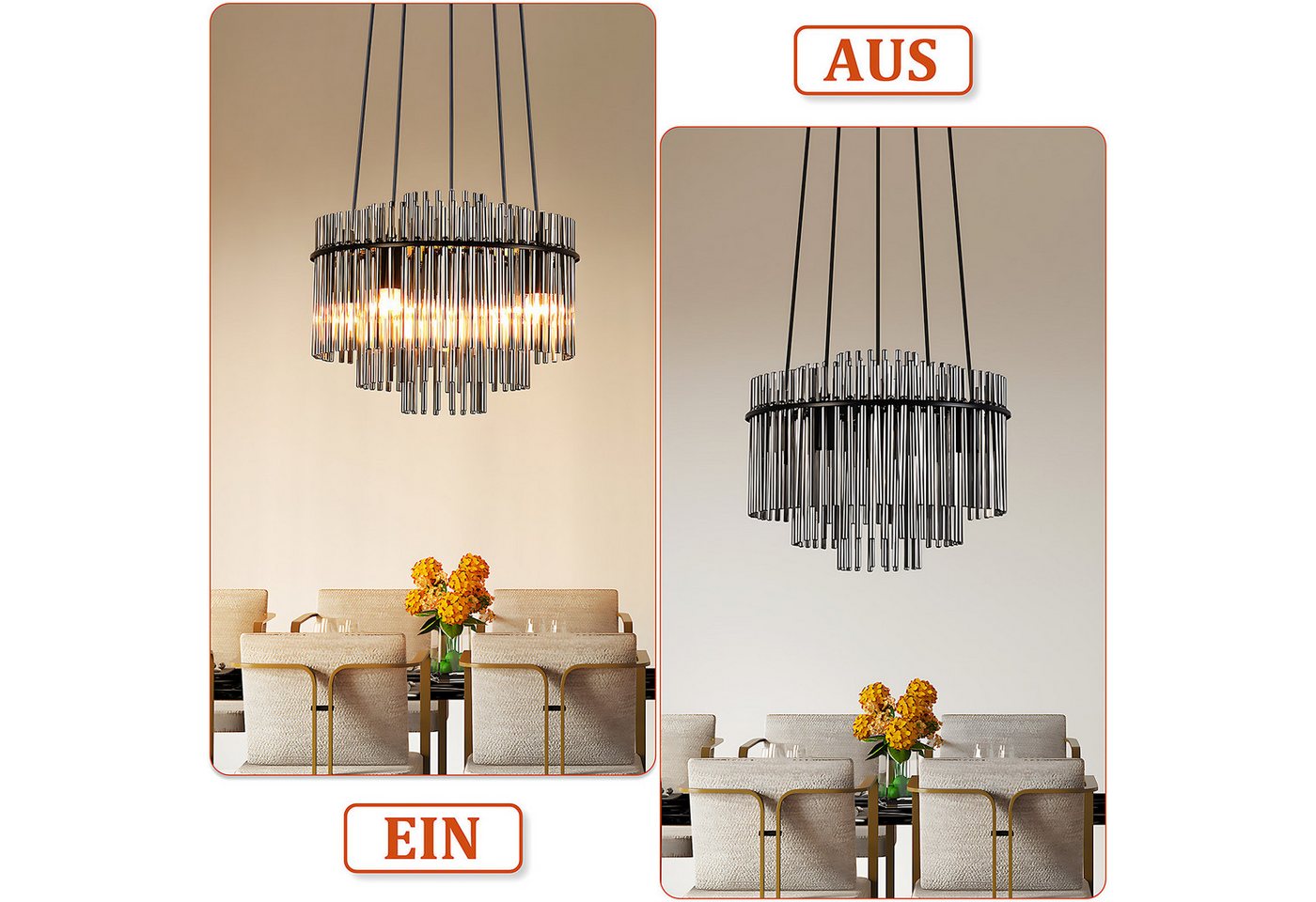 Nettlife Pendelleuchte Retro Gold/Schwarz 5-flammiger Kronleuchter Hängeleuchte E14 Fassungen, ohne Leuchtmittel, Esstischlampe für Wohnzimmer Küche Bild 3