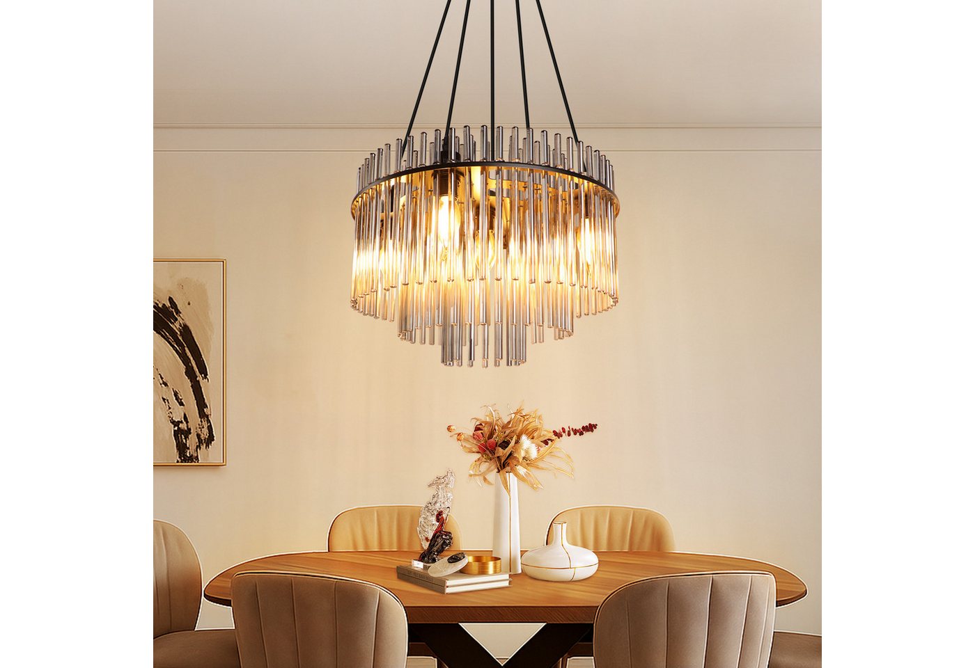 Nettlife Pendelleuchte Retro Gold/Schwarz 5-flammiger Kronleuchter Hängeleuchte E14 Fassungen, ohne Leuchtmittel, Esstischlampe für Wohnzimmer Küche Bild 4