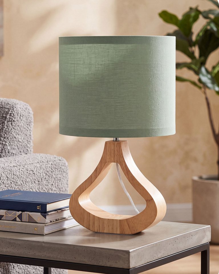 EDISHINE Nachttischlampe Höch 34cm Holz, Holzdeko, LED wechselbar, warmweiß, Lampe mit Ein-/Ausschalter, E27 Fassung mit 2700K LED-Glühbirne