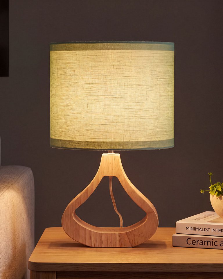 EDISHINE Nachttischlampe Höch 34cm Holz, Holzdeko, LED wechselbar, warmweiß, Lampe mit Ein-/Ausschalter, E27 Fassung mit 2700K LED-Glühbirne Bild 4