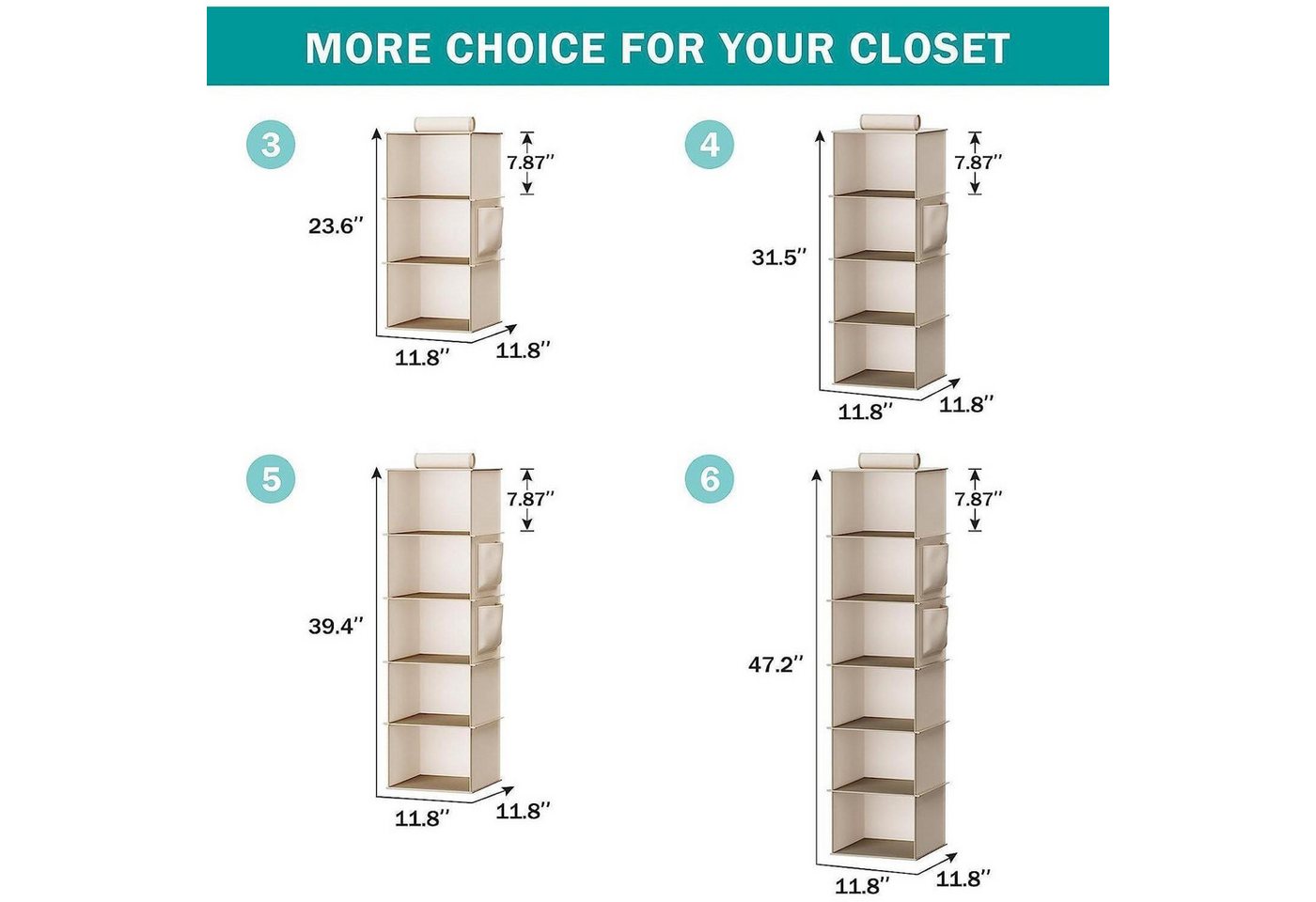 LuxusKollektion Hängeregal Schrankorganizer Kleiderschrank 6 Fächer MDF Platten 6 Fächer Beige