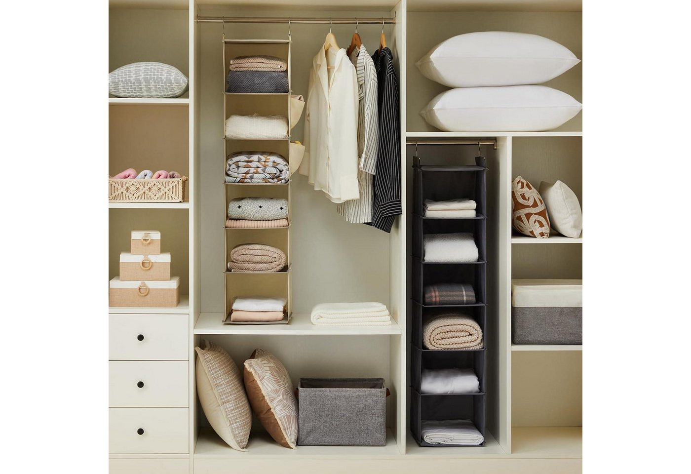 LuxusKollektion Hängeregal Schrankorganizer Kleiderschrank 6 Fächer MDF Platten 6 Fächer Beige Bild 4