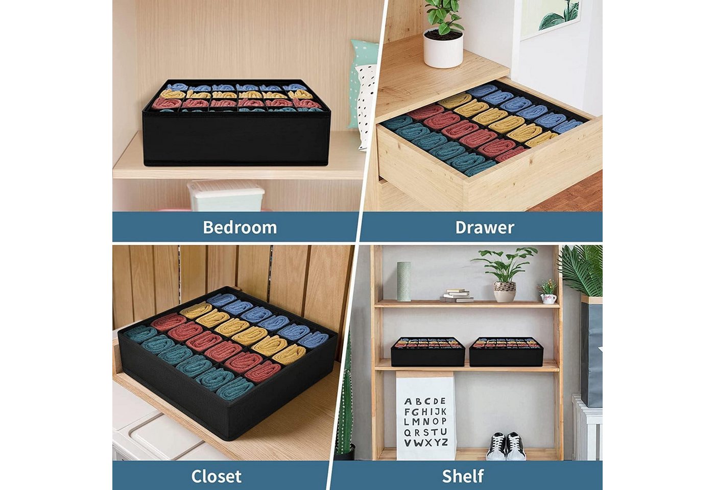 LuxusKollektion Schubladeneinsatz Schubladen Organizer 24 Zellen Socken Gürtel 2 Stück-24 Fächer Schwarz