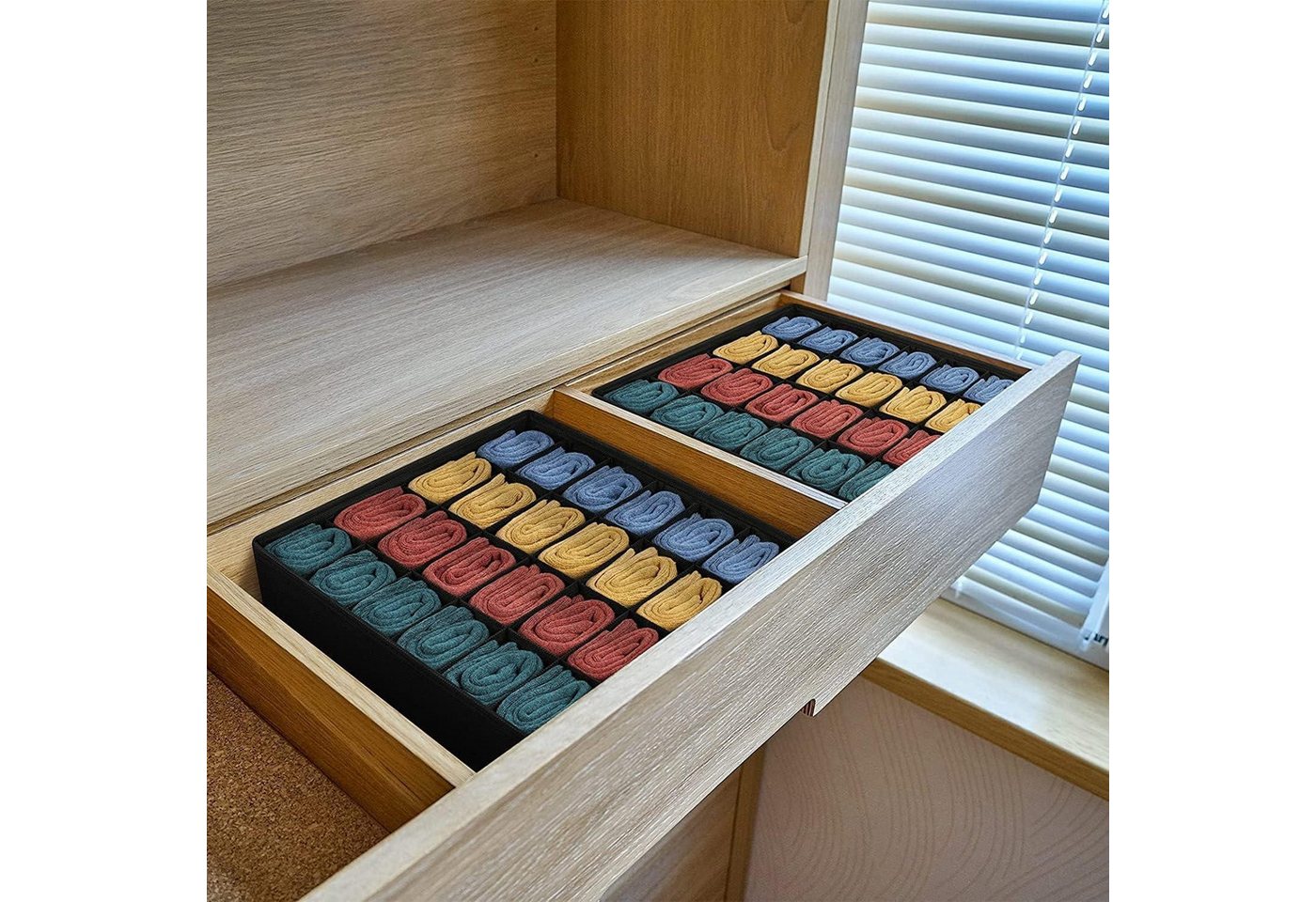 LuxusKollektion Schubladeneinsatz Schubladen Organizer 24 Zellen Socken Gürtel 2 Stück-24 Fächer Schwarz Bild 5
