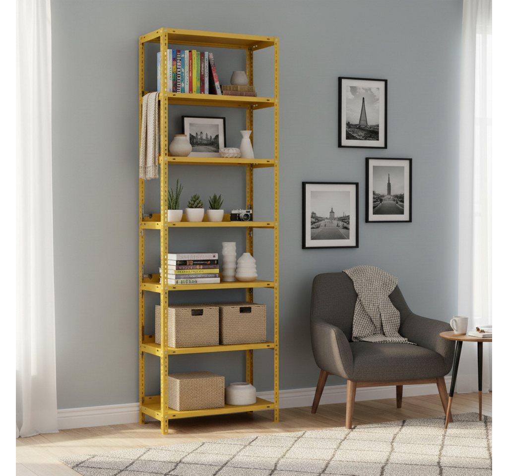 PROREGAL® Schwerlastregal Wohnregal Metallregal MAGNUS 220x75x30cm mit 7 Stahlplatten-Ebenen, Desgin Made in Germany Pulverbeschichtet 60kg/Ebene 420kg Gesamtlast