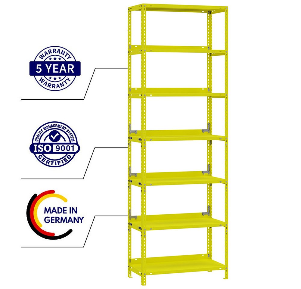 PROREGAL® Schwerlastregal Wohnregal Metallregal MAGNUS 220x75x30cm mit 7 Stahlplatten-Ebenen, Desgin Made in Germany Pulverbeschichtet 60kg/Ebene 420kg Gesamtlast Bild 4