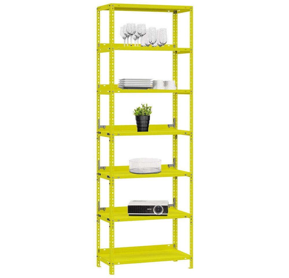 PROREGAL® Schwerlastregal Wohnregal Metallregal MAGNUS 220x75x30cm mit 7 Stahlplatten-Ebenen, Desgin Made in Germany Pulverbeschichtet 60kg/Ebene 420kg Gesamtlast Bild 5