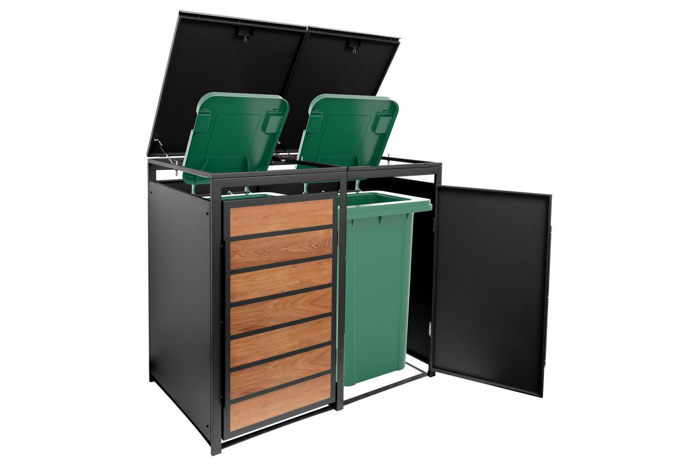 ESTEXO Mülltonnenbox Müllbox Mülltonnenverkleidung 4 Türen Anthrazit mit Holzdekor Box
