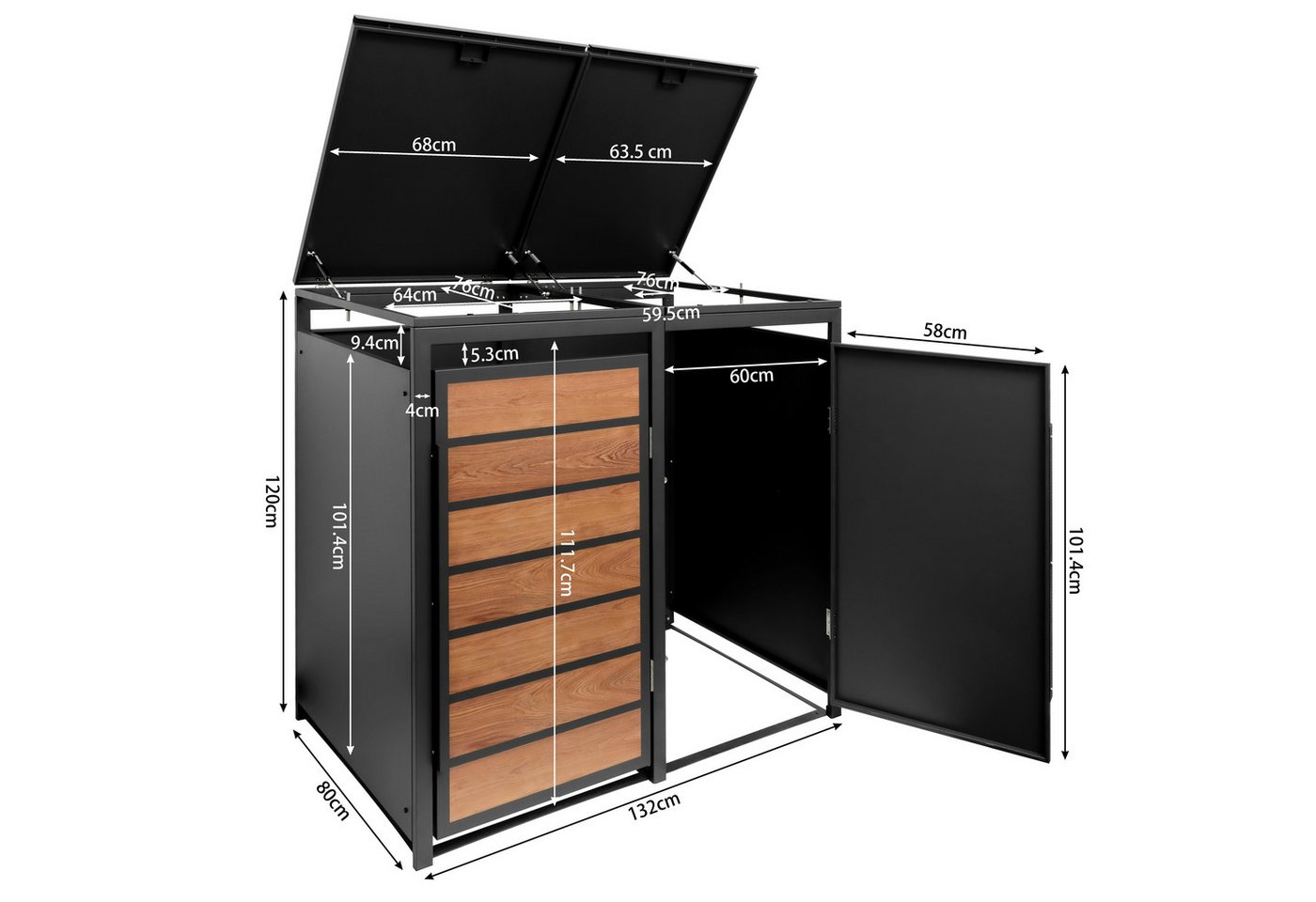 ESTEXO Mülltonnenbox Müllbox Mülltonnenverkleidung 4 Türen Anthrazit mit Holzdekor Box Bild 5