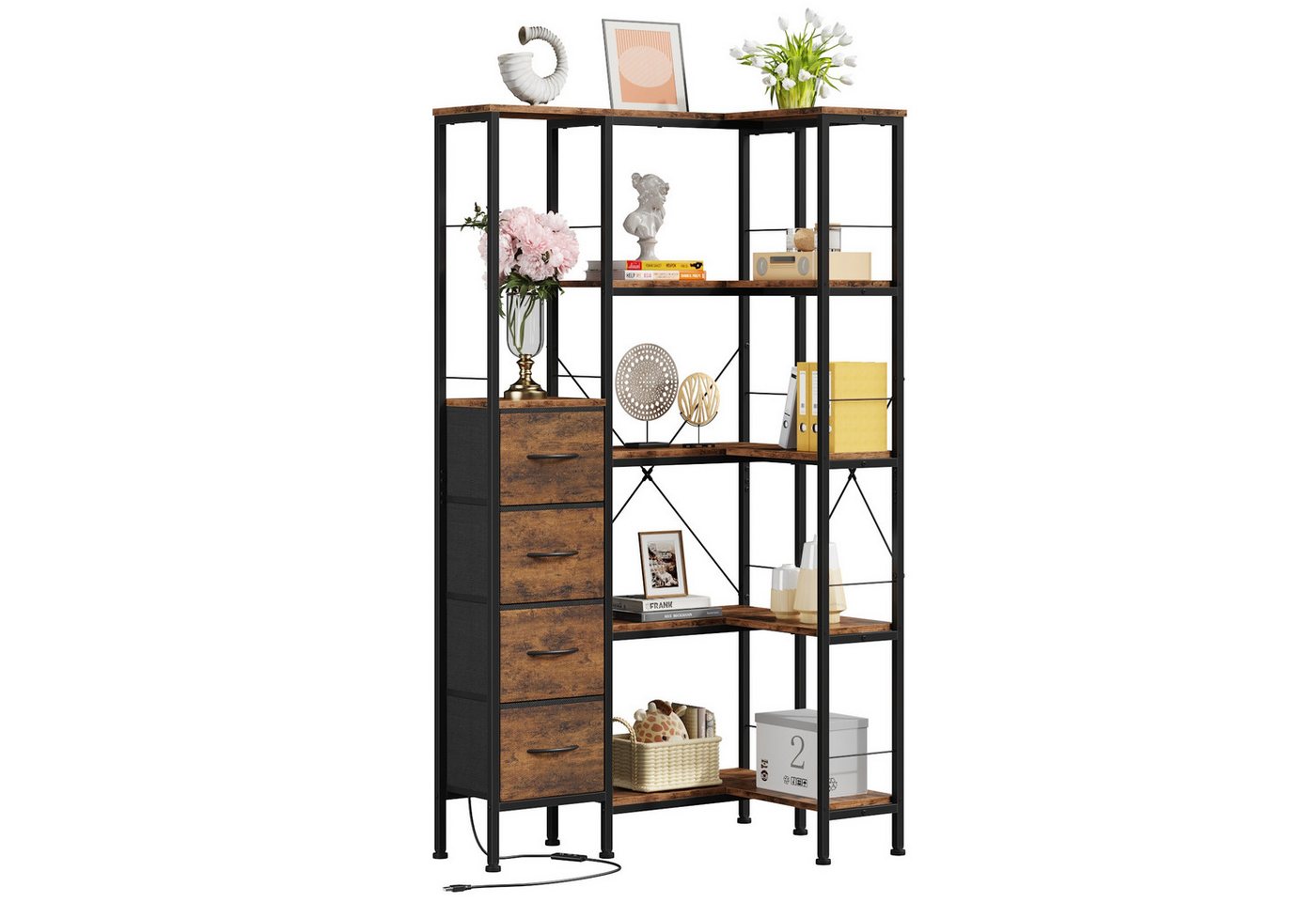 OYRREU Bücherregal Wohnzimmer, Homeoffice Eckenregal, LED-Beleuchtung, Helligkeit & Farbe einstellbar, Regal, 1-Stk., Wohnzimmerregal, Stauraumregal, App-gesteuert, 5 Ebenen, schmal, Aufbewahrungsregal Bild 3