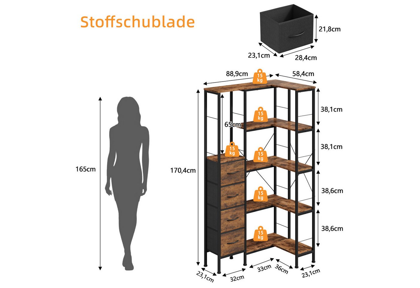 OYRREU Bücherregal Wohnzimmer, Homeoffice Eckenregal, LED-Beleuchtung, Helligkeit & Farbe einstellbar, Regal, 1-Stk., Wohnzimmerregal, Stauraumregal, App-gesteuert, 5 Ebenen, schmal, Aufbewahrungsregal Bild 5