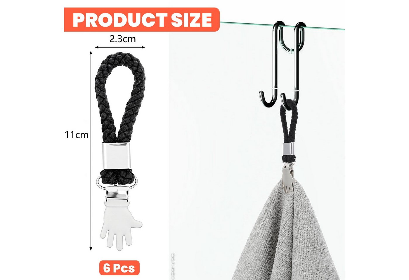 FOUORTUNATE-BEE Handtuchhaken 6er Handtuchclips Schwarz mit Ring, Handtuchhalter ohne Bohren, (6-St), Tuchhalter Clips für Küche Bad Wohnmobil Reise und Haushalt Bild 2