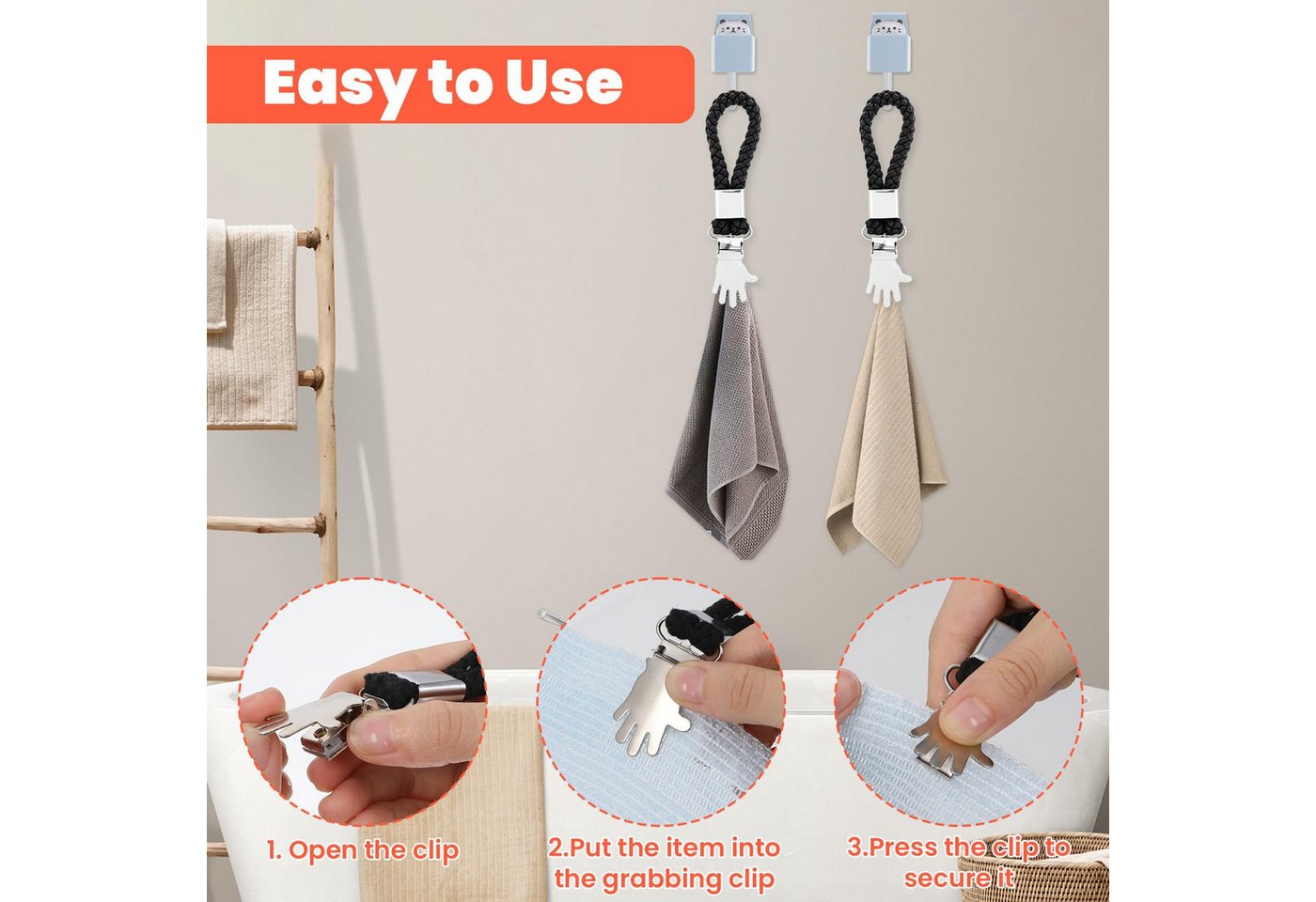 FOUORTUNATE-BEE Handtuchhaken 6er Handtuchclips Schwarz mit Ring, Handtuchhalter ohne Bohren, (6-St), Tuchhalter Clips für Küche Bad Wohnmobil Reise und Haushalt Bild 5