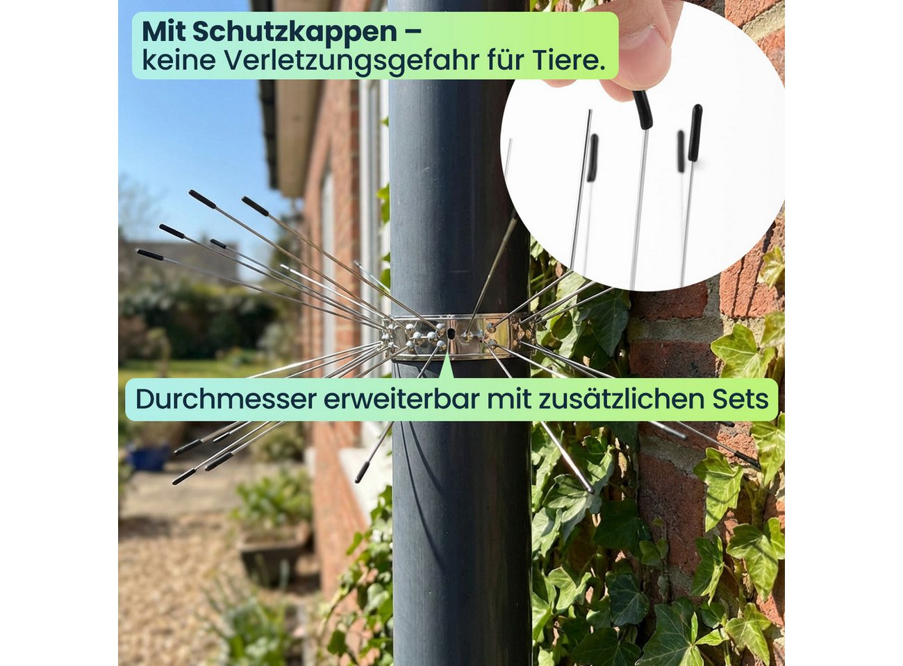 shop'n smile ideoon Marder-Abwehrgürtel Effektiver Marderabwehrgürtel Edelstahl Kletterschutz für 50 cm Umfang, 4-St., Stachellänge 15cm, Gürtel: 25 x 2cm, erweiterbar, inkl. Schutzkappen Bild 3