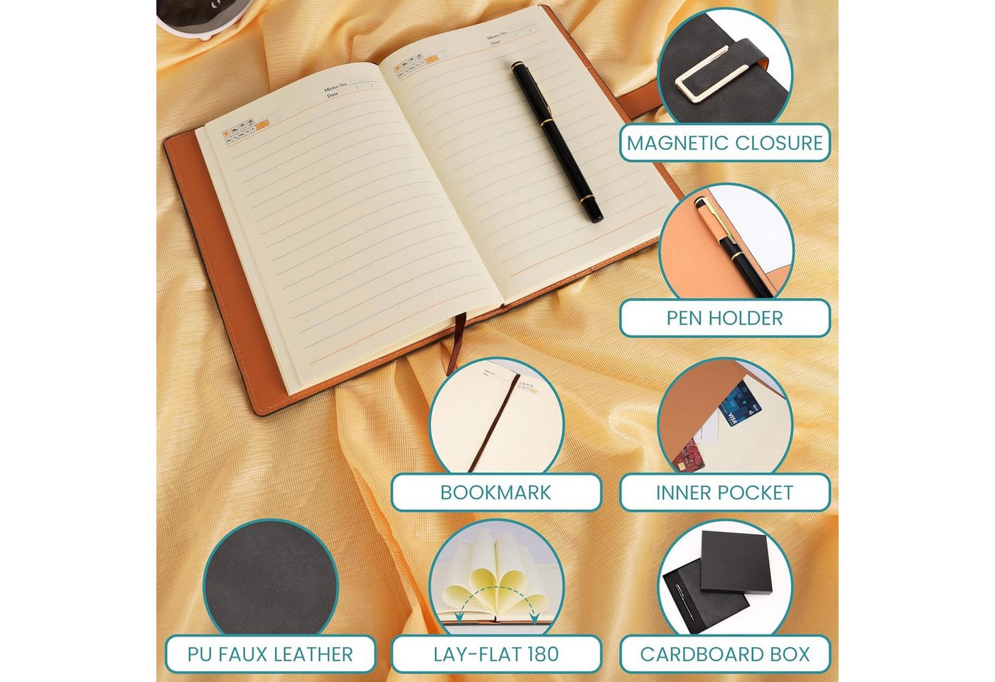 Kurtzy Notizbuch Kurtzy Notizbuch A5 PU-Leder mit Stift, nachfüllbar, dunkelgrau