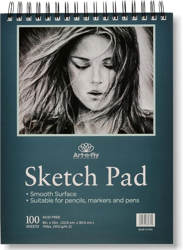 Art-n-Fly Aquarellpapier Zeichenblock A4 mit 100 Blatt, Spiralbindung, glattes Papier Bild 3