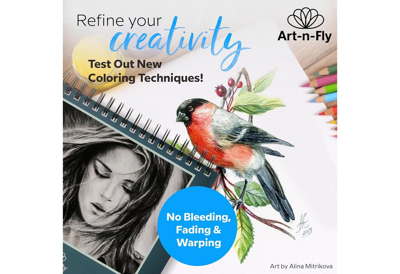 Art-n-Fly Aquarellpapier Zeichenblock A4 mit 100 Blatt, Spiralbindung, glattes Papier Bild 4