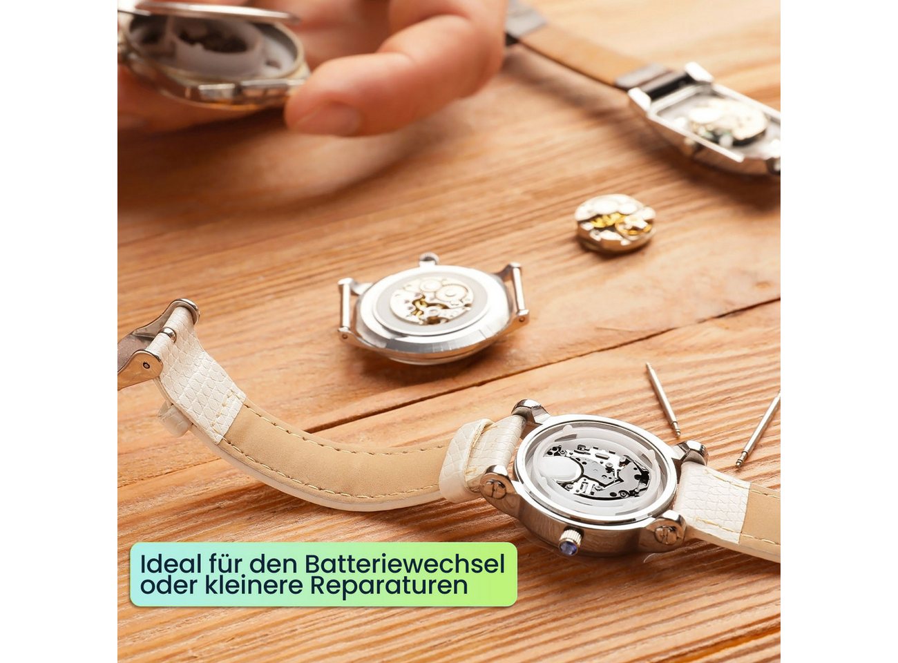 Casativo Reparatur-Set 17tlg Profi Uhren Einpresswerkzeug Reparatur Set für Batteriewechsel, 17-St., 1er-Set, für gängige Armbanduhren und Uhrdeckel/12 Matrizen ABS/Gehäusehalter Bild 2