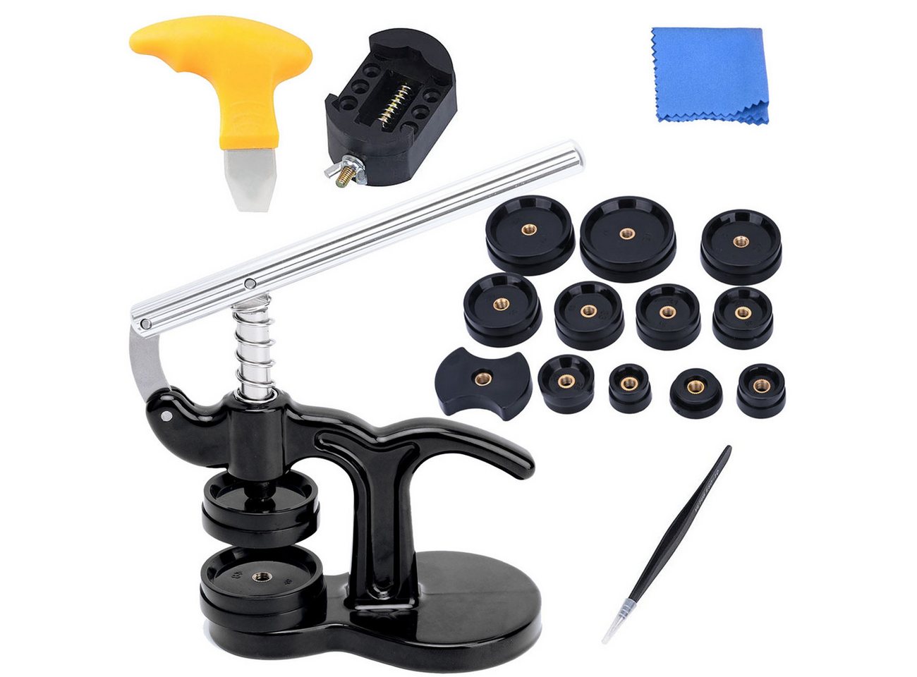 Casativo Reparatur-Set 17tlg Profi Uhren Einpresswerkzeug Reparatur Set für Batteriewechsel, 17-St., 1er-Set, für gängige Armbanduhren und Uhrdeckel/12 Matrizen ABS/Gehäusehalter Bild 3