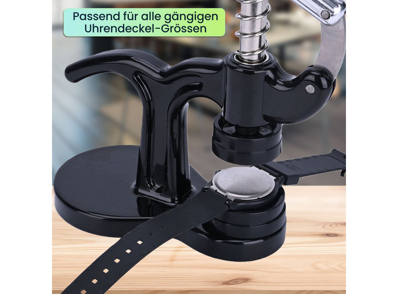 Casativo Reparatur-Set 17tlg Profi Uhren Einpresswerkzeug Reparatur Set für Batteriewechsel, 17-St., 1er-Set, für gängige Armbanduhren und Uhrdeckel/12 Matrizen ABS/Gehäusehalter Bild 4